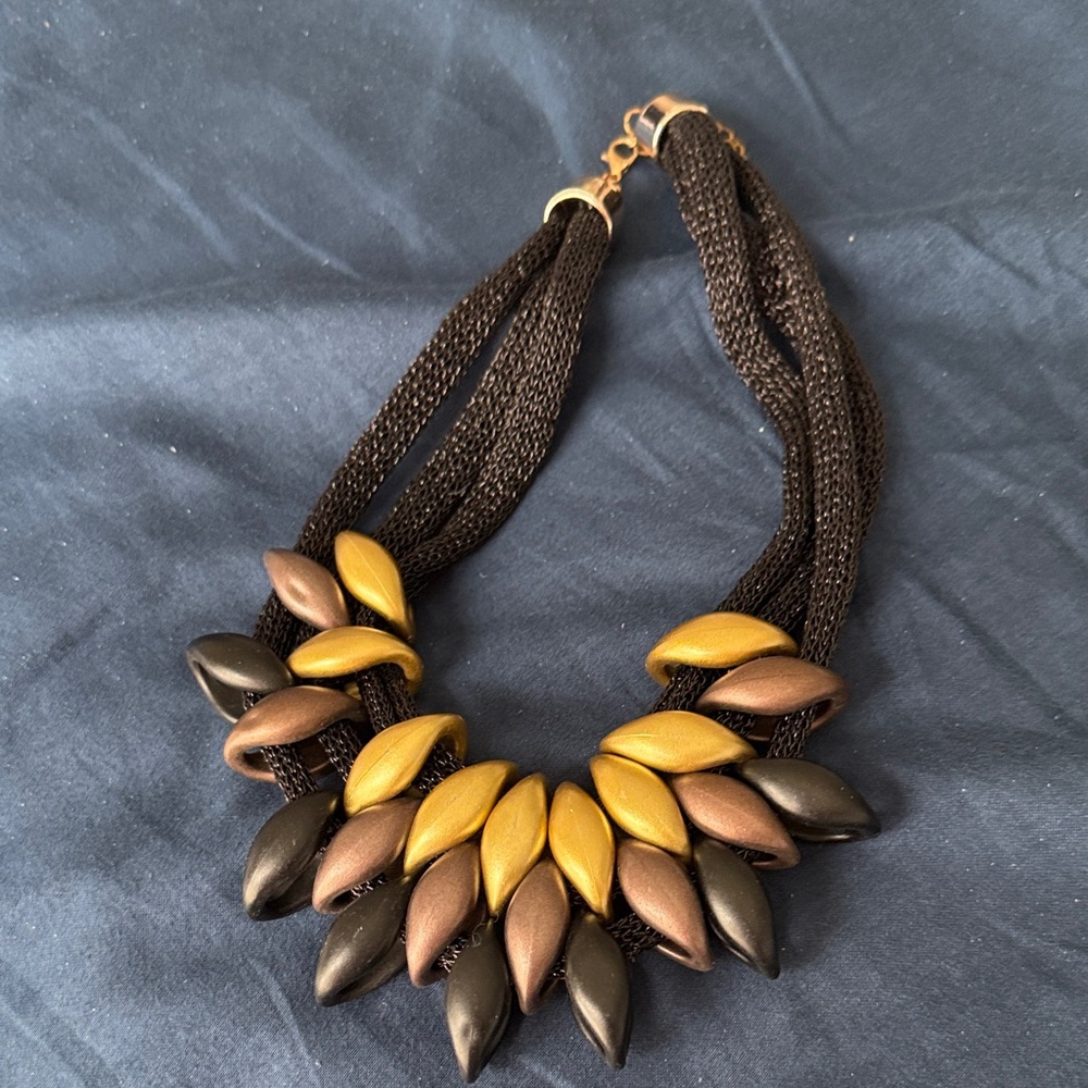 Elegant Multi-Strand Necklace with Gold and Brown Accents